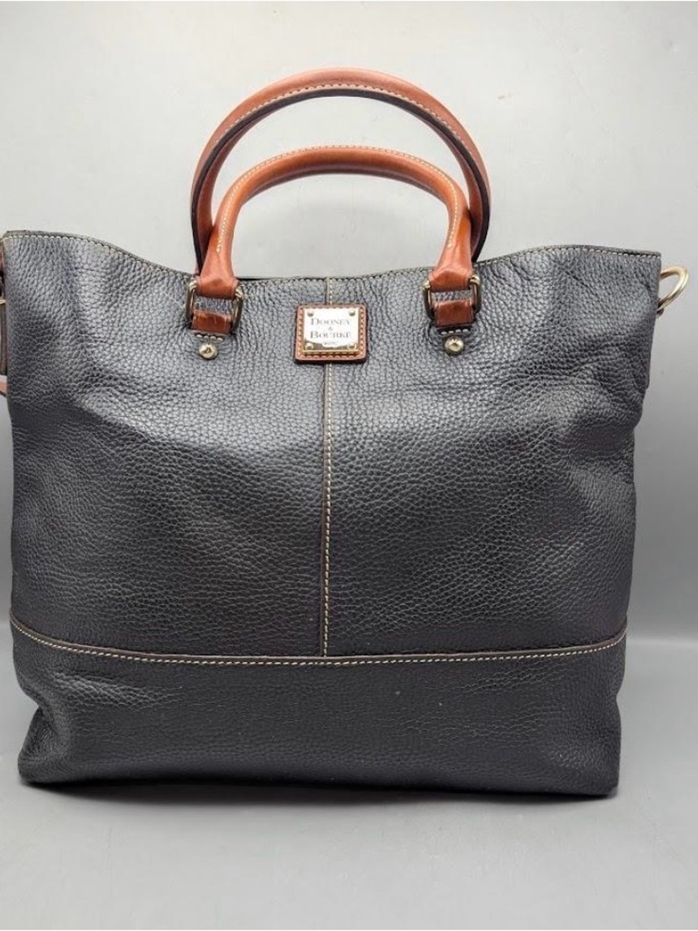 Dooney & Bourke Black Tote with Brown Leather Handles